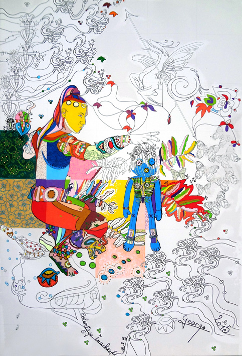 Unfinished Colouring No. 5 by George Sculpteur — mixed media on canvas