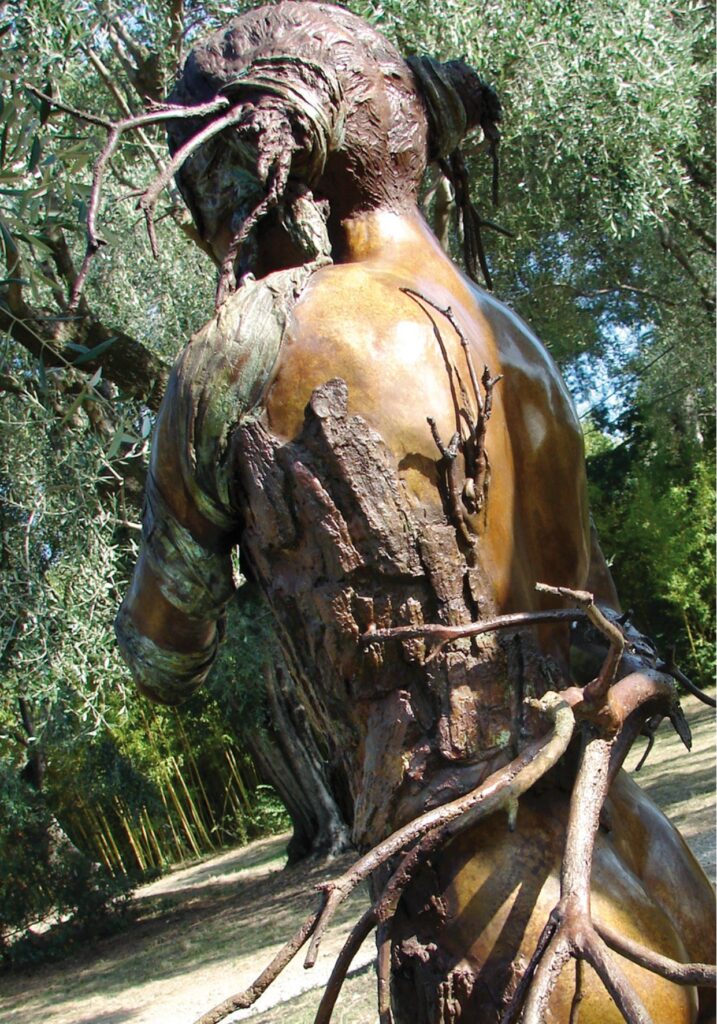 Daphné — vue de dos, sculpture bronze de George Sculpteur (George Peltre), écorce et branches de bronze